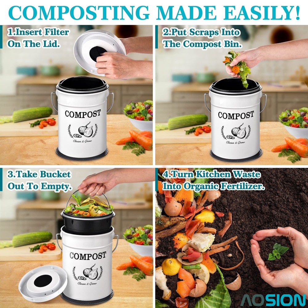 Countertop Compost Bin Kitchen,Odorless Indoor Compost Bin with Lid and Compo...