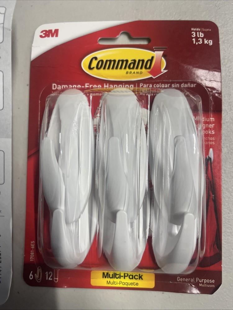 Command Medium Hooks X 2- White, 6 Hooks, 12 Strips/Pack each. 2pk