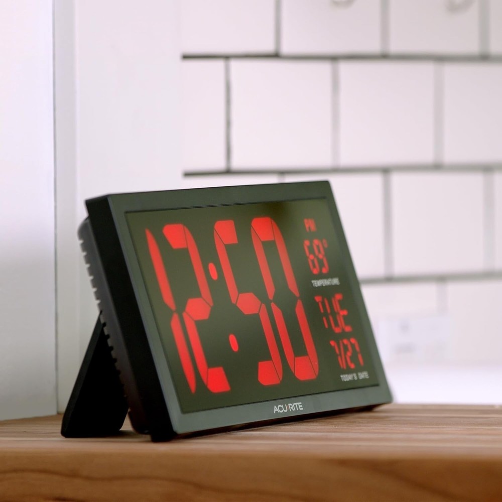 Large LED Wall Clock w/ Date & Temp, 14.5-inch