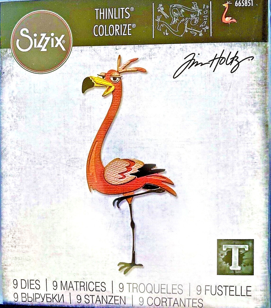 Flamingo Gladys Colorize Sizzix Thinlits Thin Metal Die Set Tim Holtz 665851 NEW