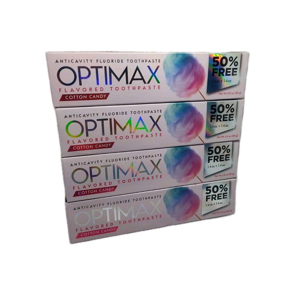 4x Optimax Anticavity Fluoride Toothpaste Cotton Candy Flavored 2.8oz