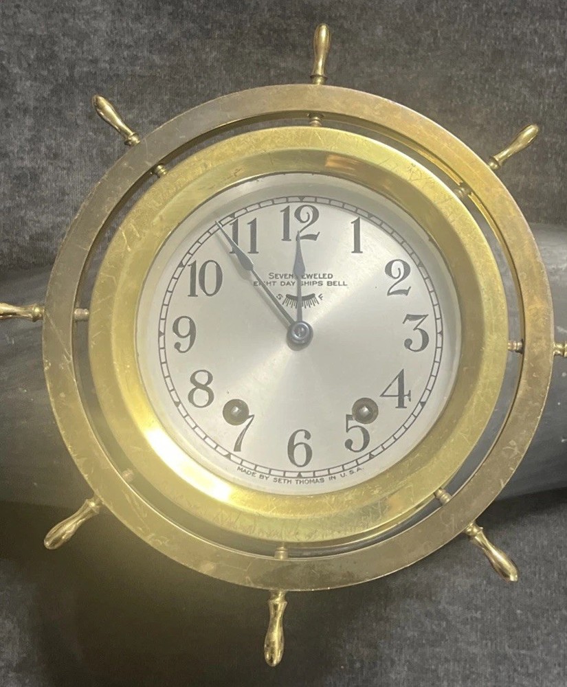 Seth Thomas Round Clock Mounted On A Piper Propeller.