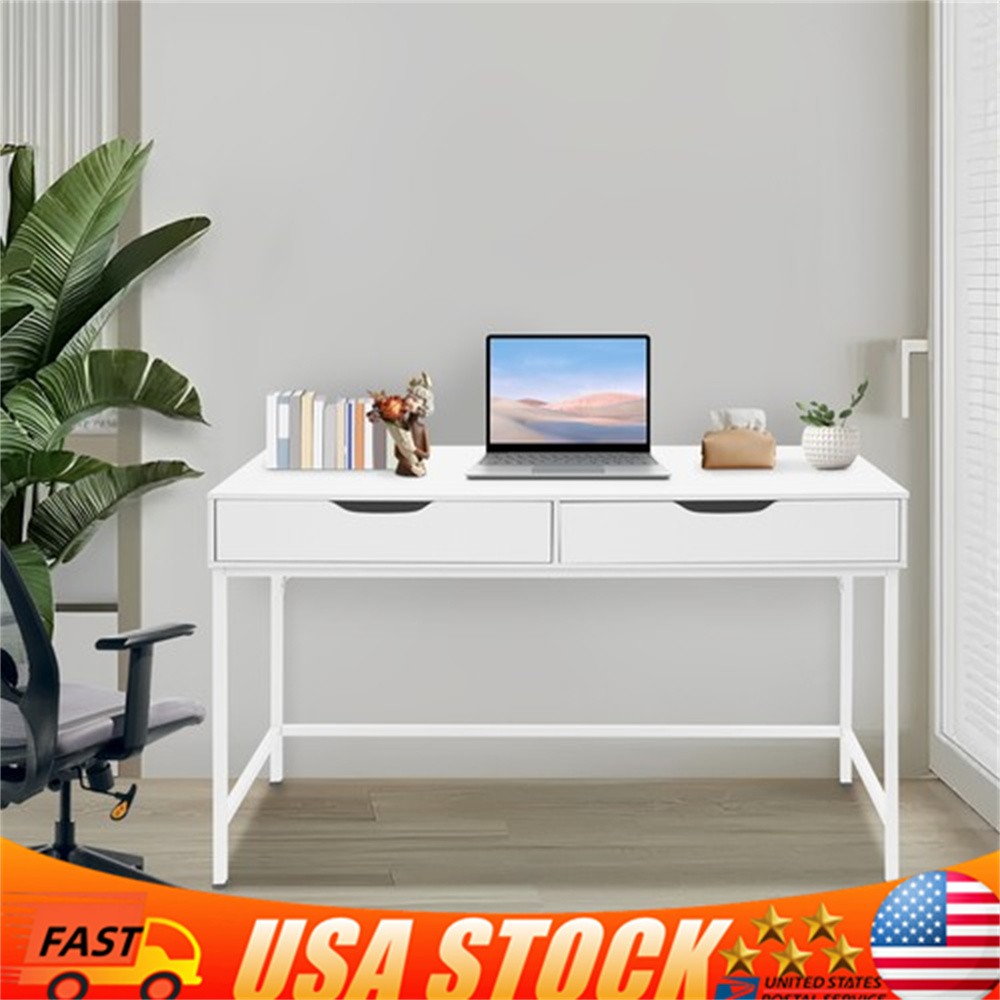 Computer Desk with 2 Drawers & Metal Frame Modern Study Writing Office Table