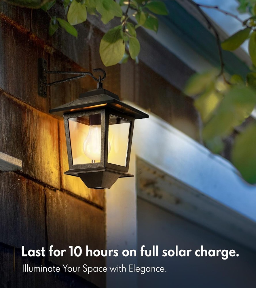 2 Pack Solar Wall Lanterns with Replaceable Bulb, Outdoor Hanging Solar Lights w
