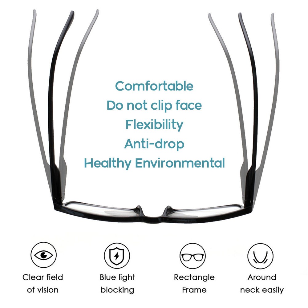 4 PK Mens Rectangular Blue Light Blocking Reading Glasses Unisex Readers