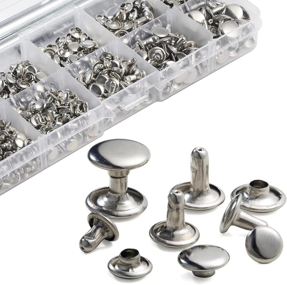 340 Sets Leather Rivets Kit Mixed Sizes Rivets for Leather Double Cap Rivets Stu