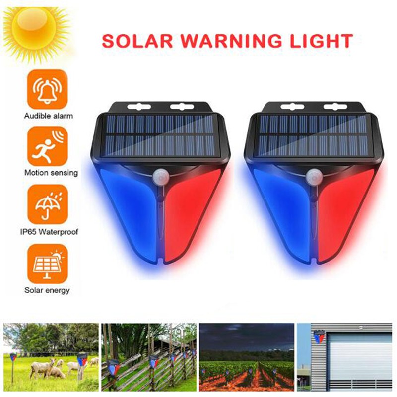 2-8Pcs Solar Alarm Strobe Light Motion Sensor Lamp Waterproof Security Outdoor