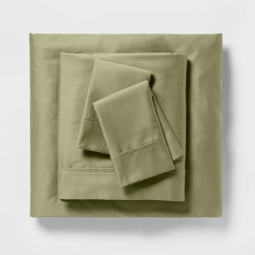 Twin/Twin XL Solid Performance 400 Thread Count Sheet Set Green - Threshold:
