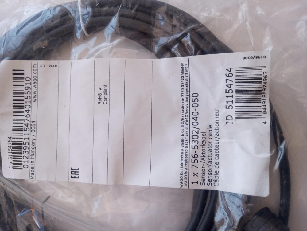 WAGO 756-5302/040-050 Sensor/Actuator cable; M12A socket; angled; 4-pole, 5 m