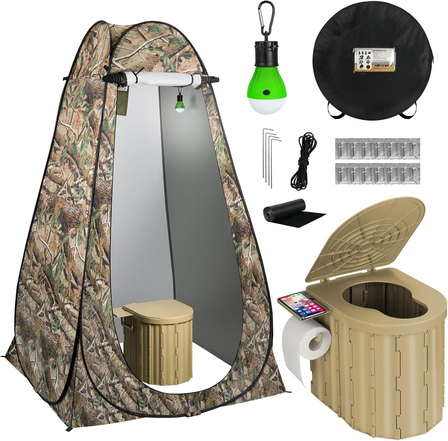 Portable Camping Toilet with Pop-Up Privacy Tent Outdoor Folding Camp Bathroom