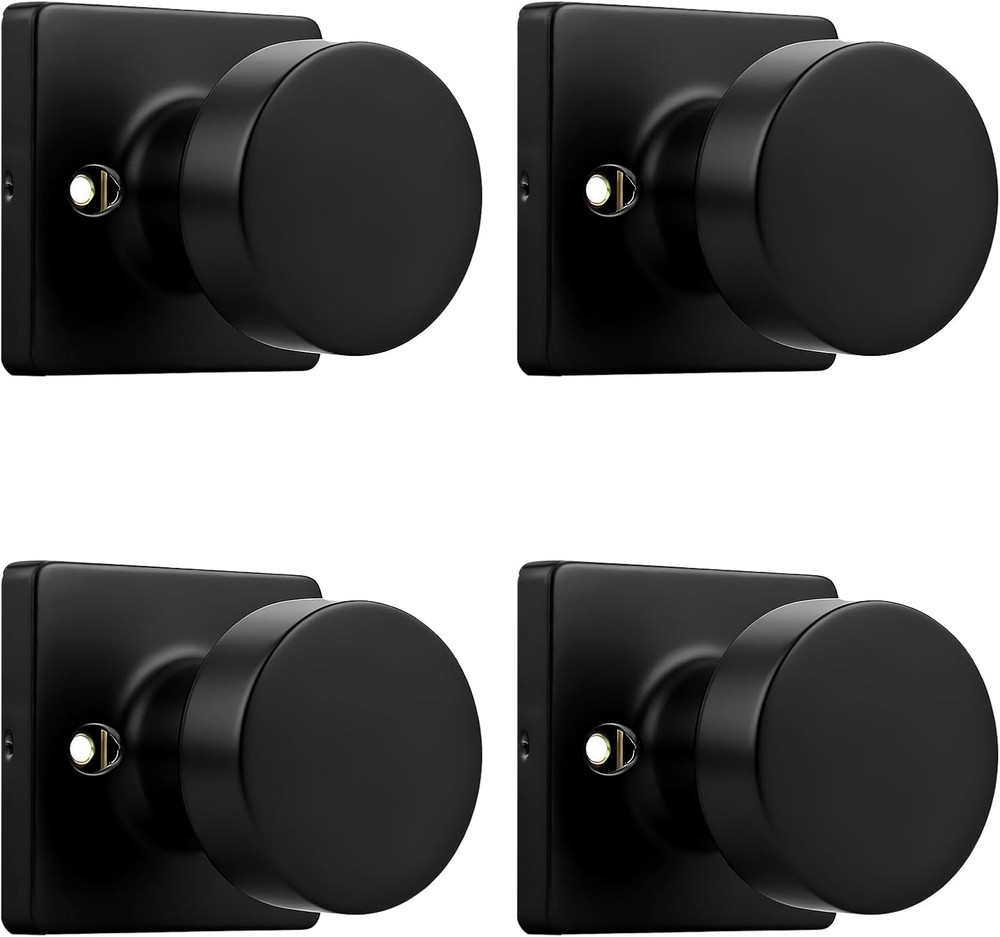 Keyless Closet & Hallway Classic Dummy Door Knobs 4 Pack, Non-Turning Matte Blac