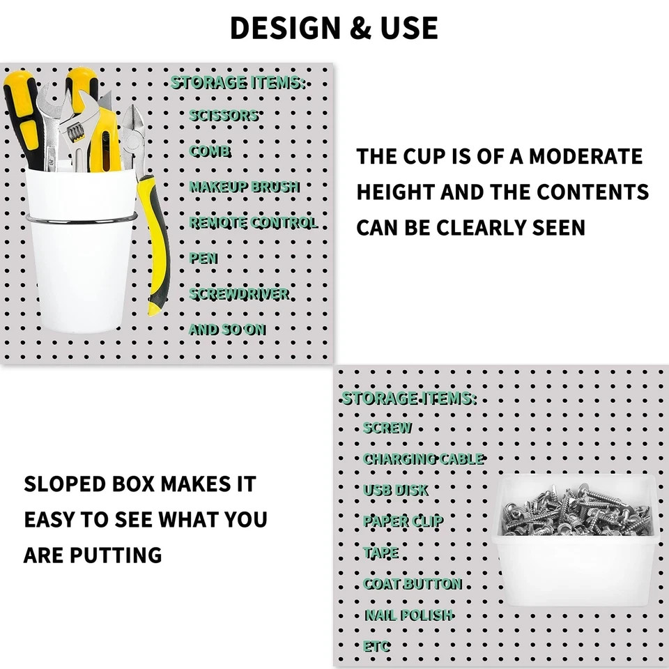 6 Sets Pegboard Bins Cups with Hooks Loops, Pegboard Hooks Assortment, Hooks ...