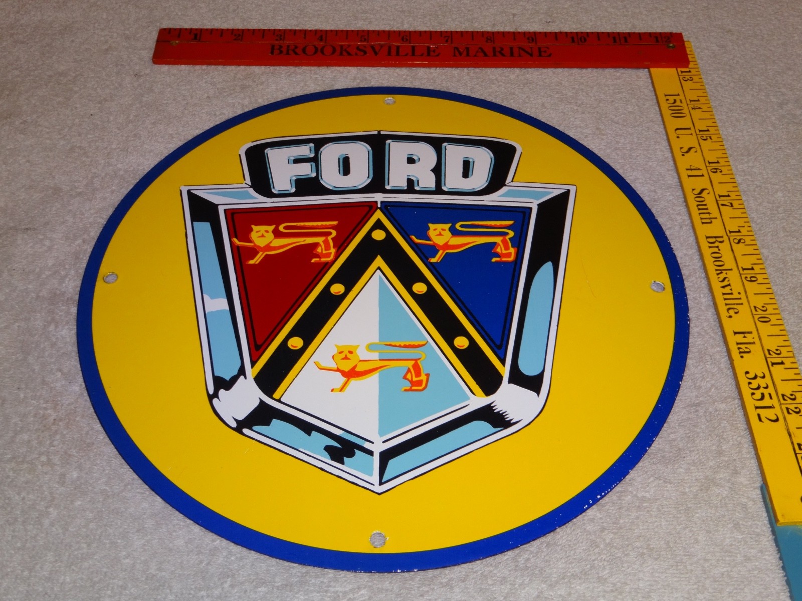 VINTAGE FORD MOTOR CO. JUBILEE LION PORCELAIN METAL CAR TRUCK GASOLINE OIL SIGN!