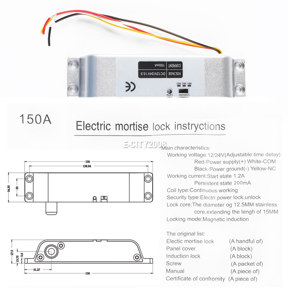 12V Aluminum Electric Drop Bolt Door Lock Fail Safe for Access Control System