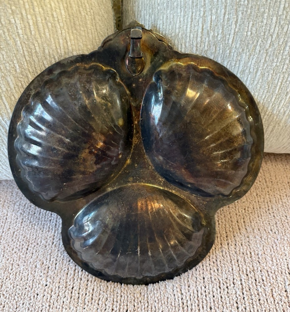 Serving tray vintage silver plate Shell- shaped Three Section Divided
