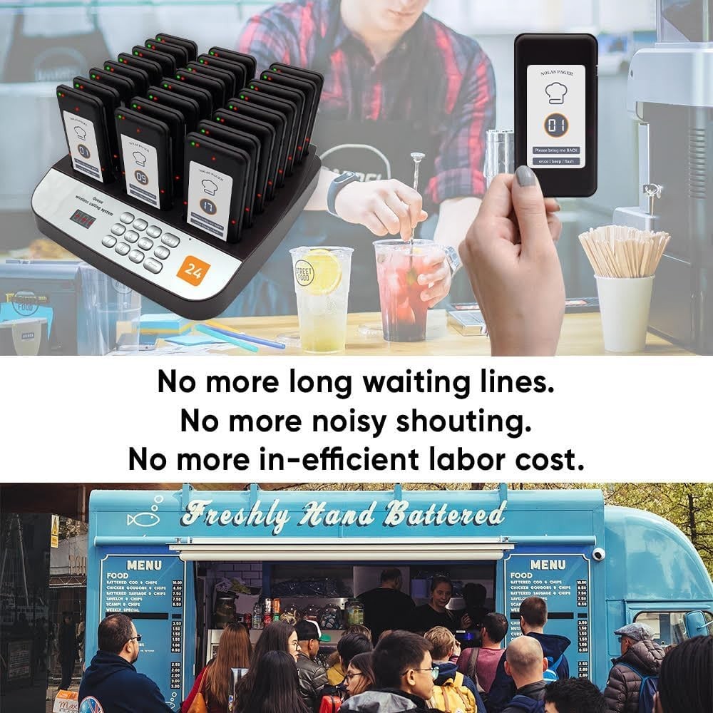 Restaurant Queue Paging System – 24 Rechargeable Pagers with Group Call Feature