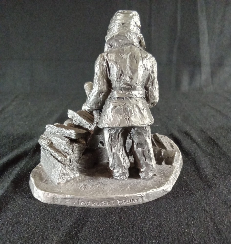 E. Robert Drury 1973 Pewter Figurine 'Boy Stacking Logs'