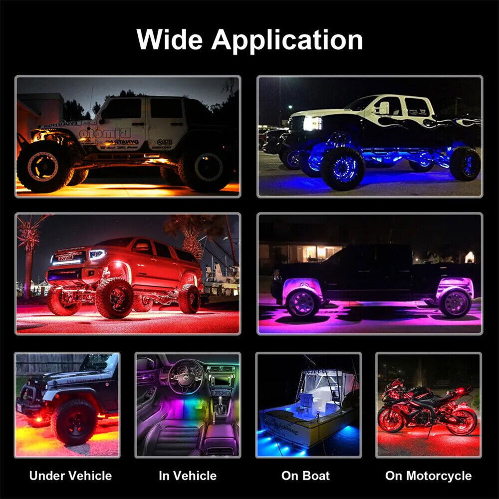 8Pods RGB LED Rock Lights Kit Underbody Light Bluetooth Underglow Remote Control