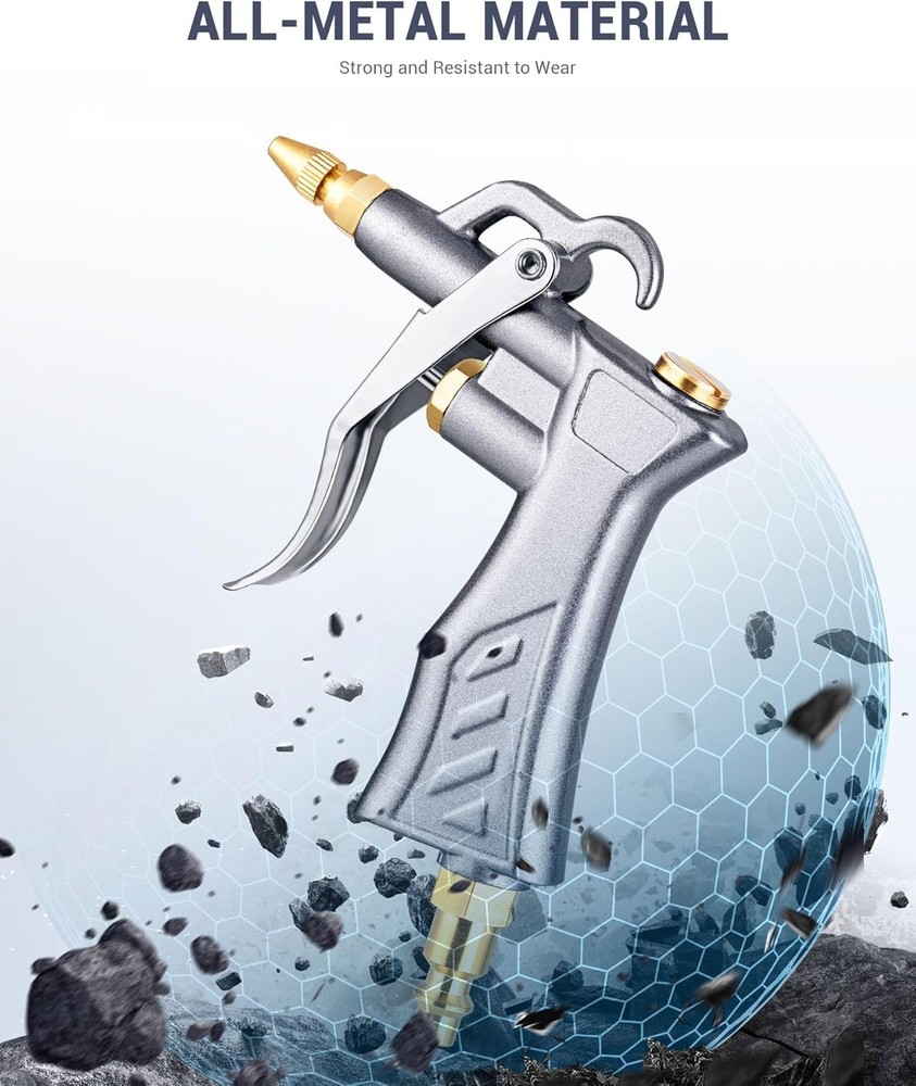 Durable Pneumatic Cleaning Tool with Adjustable Air Flow and Multiple Extensions