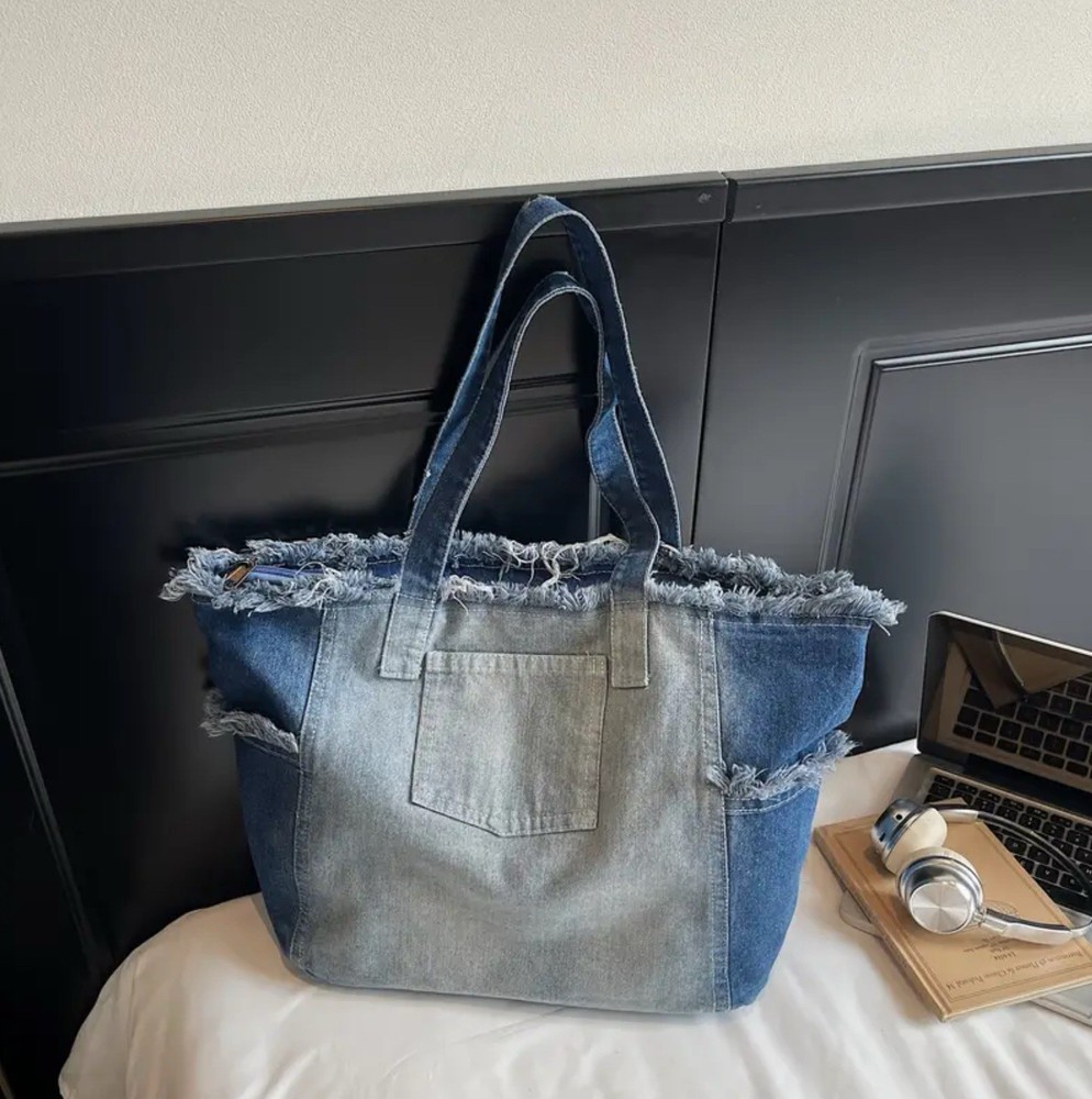 Blue Denim Large Shoulder Bag