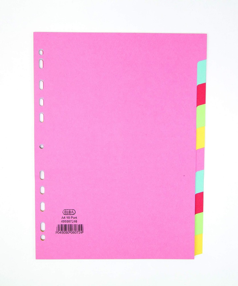 Elba, File Dividers A4, 10 Part, Assorted, 1 Sets Single