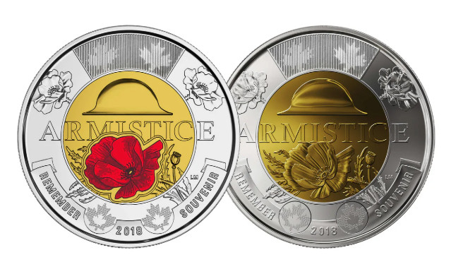 2018 Canada $2 Colored & non colored Armistice UNC