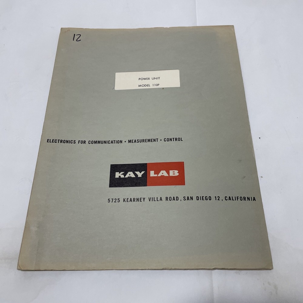 Kay Lab Model 110P Power Unit Manual