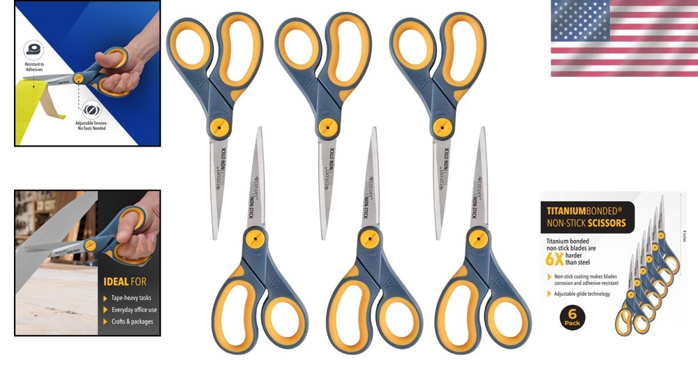 Titanium Glide Adjust Scissors - 6-Pack Grey/Yellow