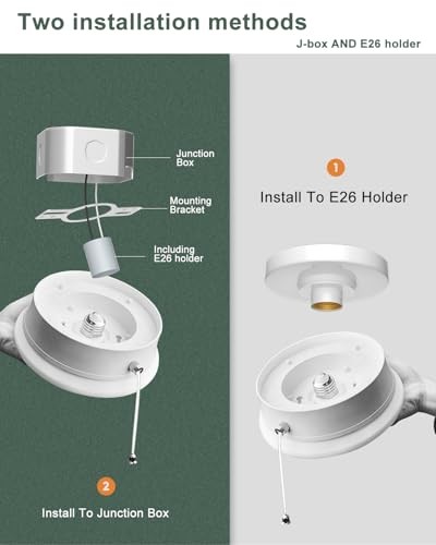 7” Modern LED Ceiling Light with Pull Chain 12W 4000K, 1300lm, 125W E26-2Pack