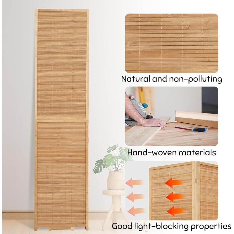 Bamboo Room Divider 4 Panel Folding Privacy Screen Decorative Partition Portable