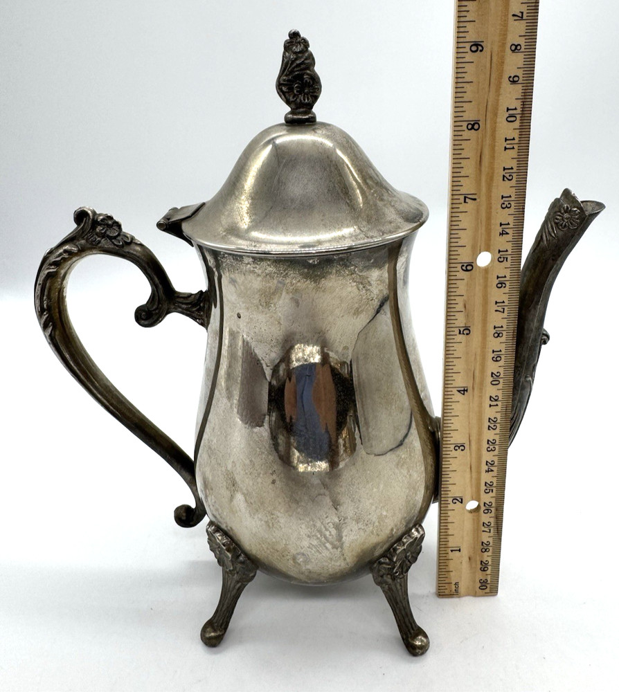 Vintage International Silver Co.Ornate Victorian Footed Hinged Lid Teapot 9 1/2"