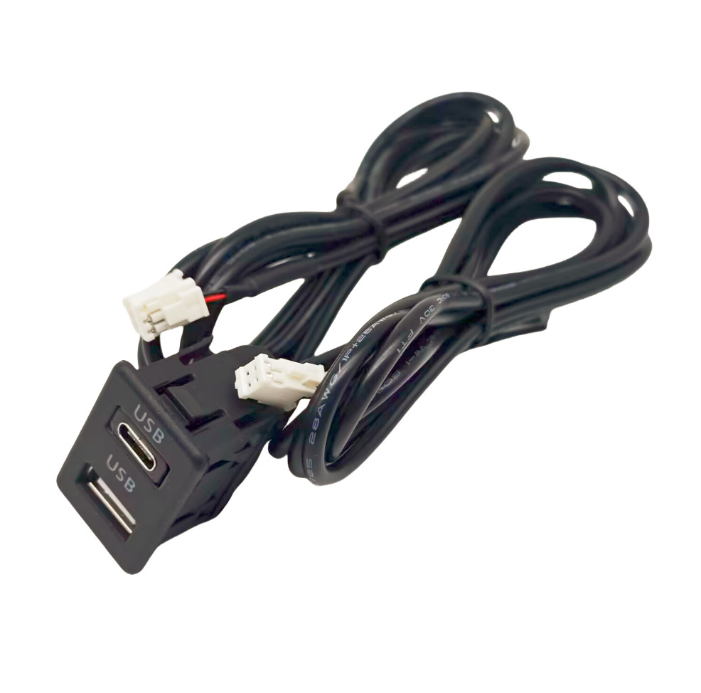 2 USB Car Panel Interface Extension Cable Adapter For Dash Flush Mount 145cm