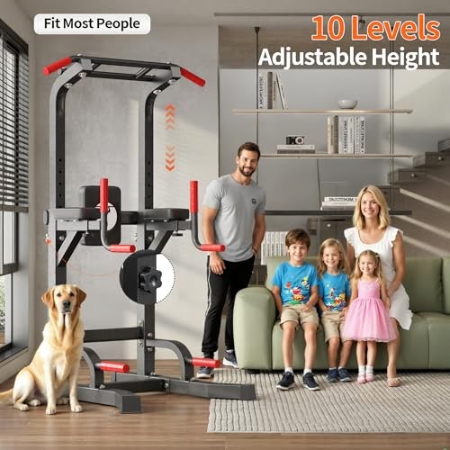 Multi-Function Power Tower Pull Up Bar Station Pull Up Dip Station for Black