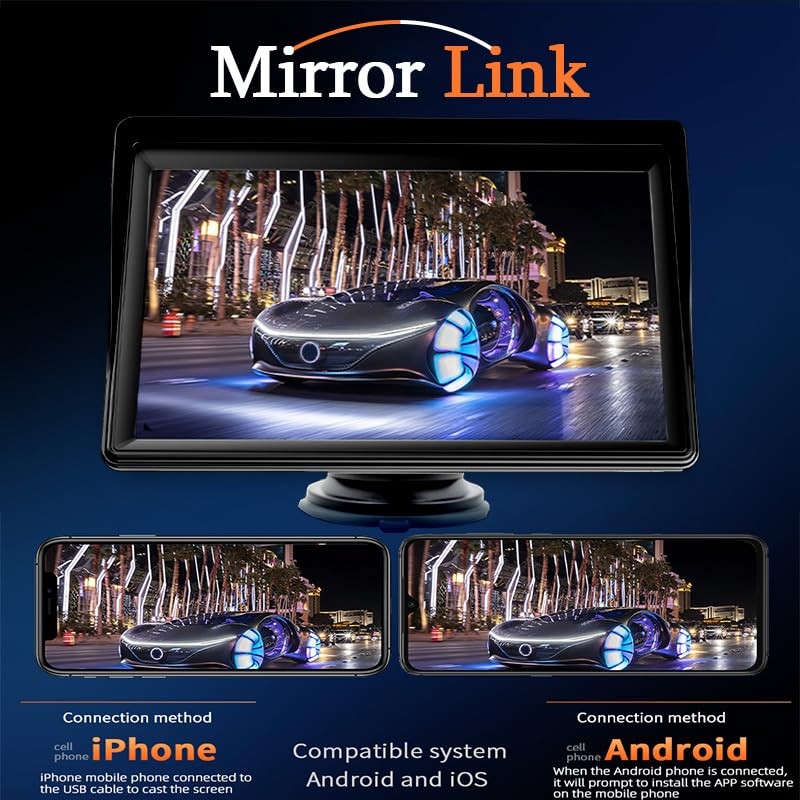 SINOVCLE 7 Inch HD IPS Touchscreen Wireless CarPlay & Android Auto, Black