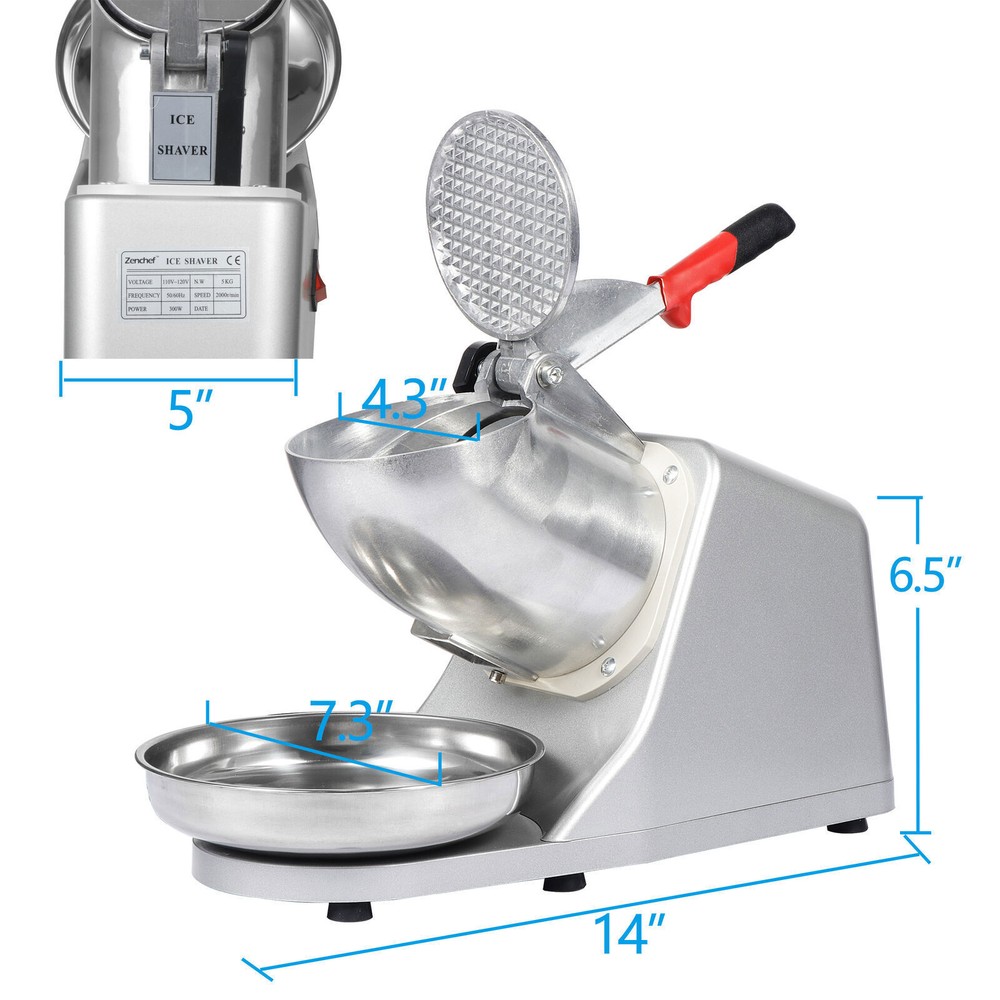 4PCS Electric Ice Crusher Shaver Machine High Efficiency Snow Cone Maker Silver