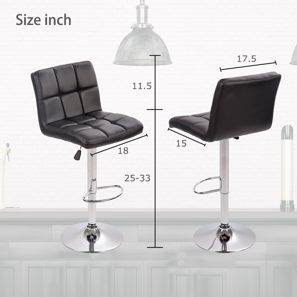 Set of 2 PU Leather Adjustable Bar Stool Counter Height Chair with Backrest