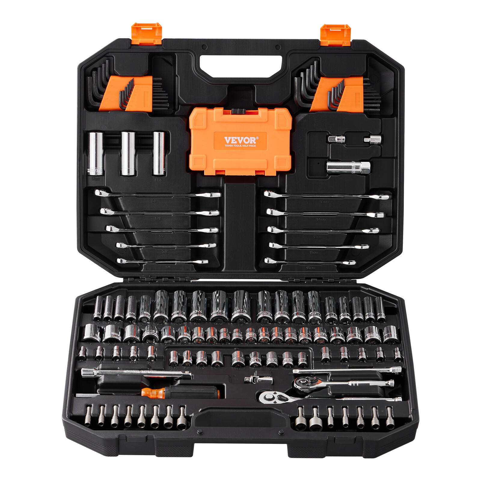 Mechanics Tool Set and Socket Set 1/4in 3/8in Drive 145 Pcs SAE and Metric
