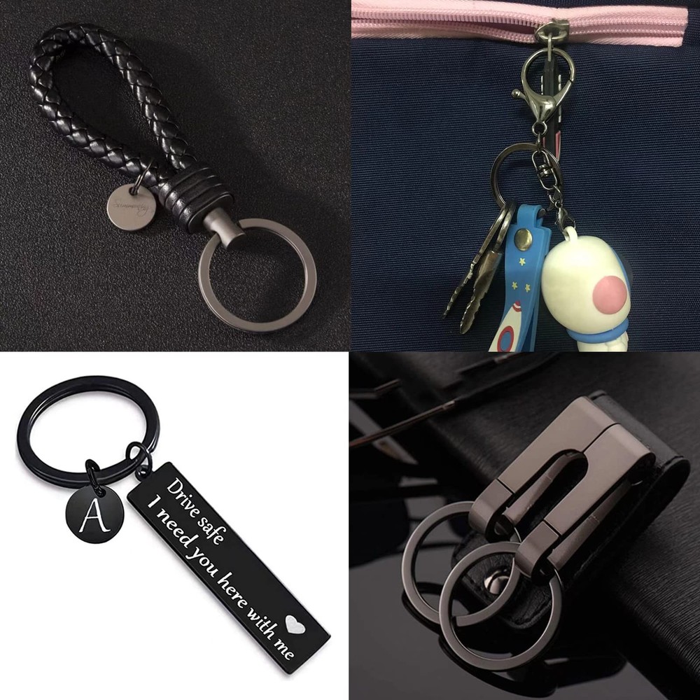 40 Pack Key Ring Keychain Mix 4 Sizes Black Metal Flat Split Key Chains Rings...