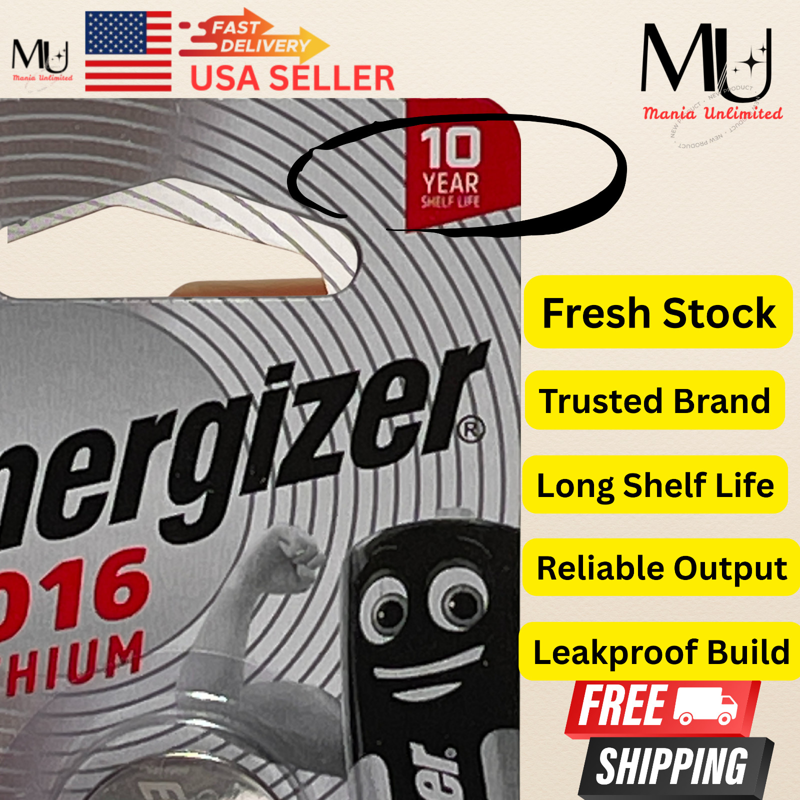 2 PACK ENERGIZER CR2016 ECR2016 Fresh Stock Lithium Battery Exp Date 2033+