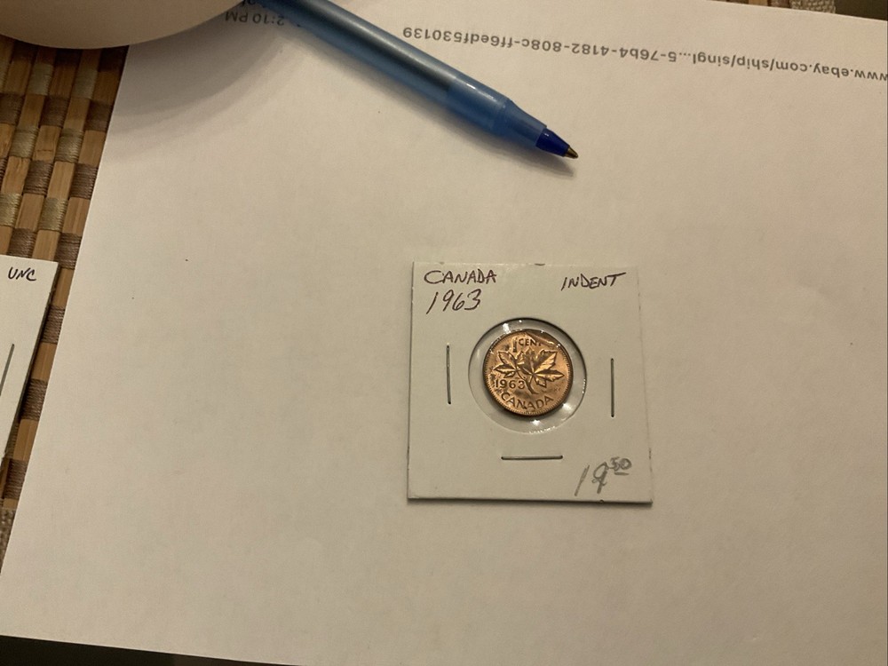 1963 Canada 1 Cent INDENT Error  Uncirculated     Free Shipping