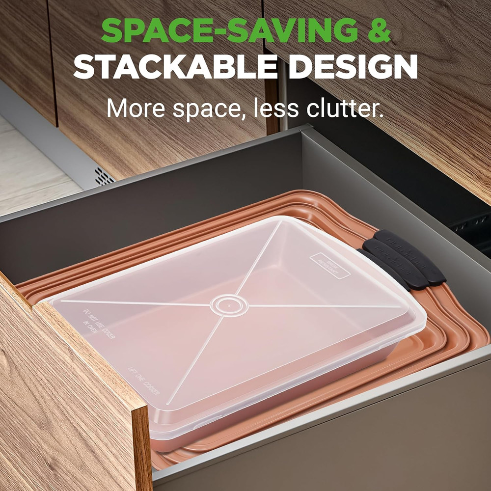 5-Piece Bakeware Set – Premium Non-Stick, Stackable Kitchen Baking Pans with Sil