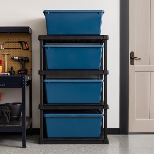 91 Qt Stackable Plastic Storage Bins with 91 Qt. - 4 Pack Eco-Friendly Navy