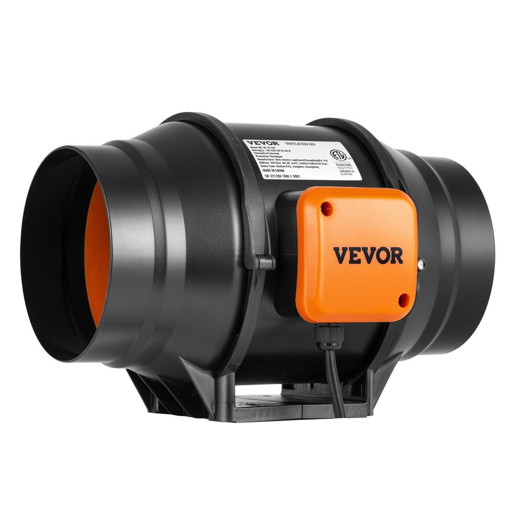 6-in Inline Duct Fan, 400 CFM, Variable Speed, Quiet AC Motor, 34 dB
