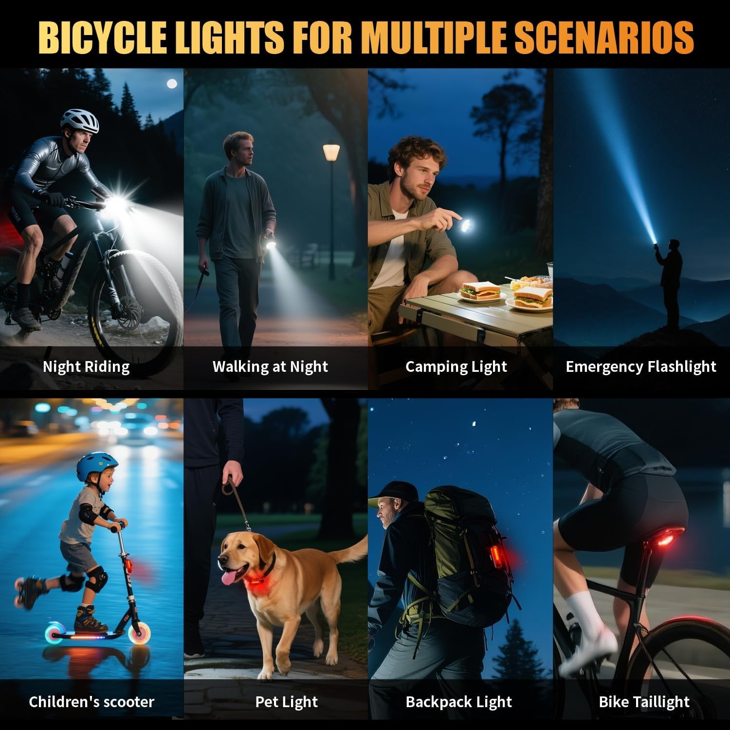 USB Rechargeable LED Bike Light Set Front and Rear Waterproof Cycling Lamp+Horn