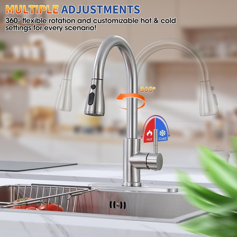 SOEBIZ Kitchen Faucets with Pull Down Sprayer, Brushed Nickel