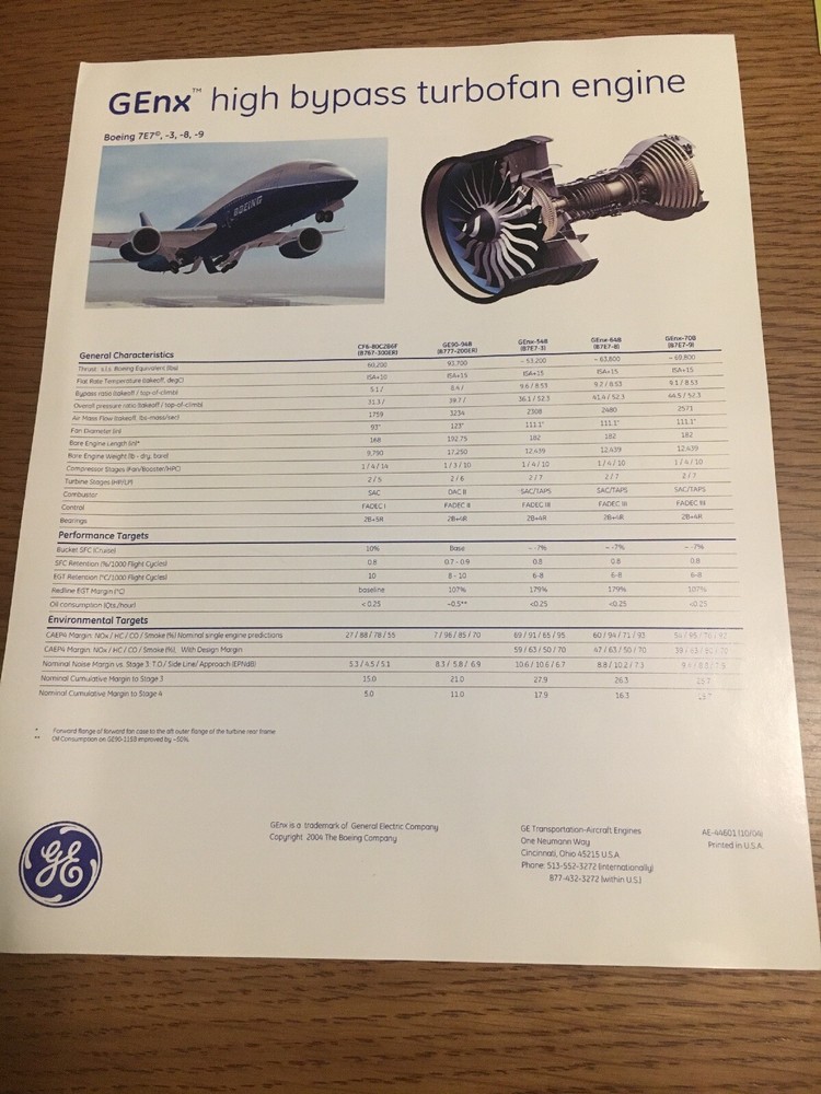 GEnx High Bypass Turbofan Engine Collectible Brochure GE Boeing