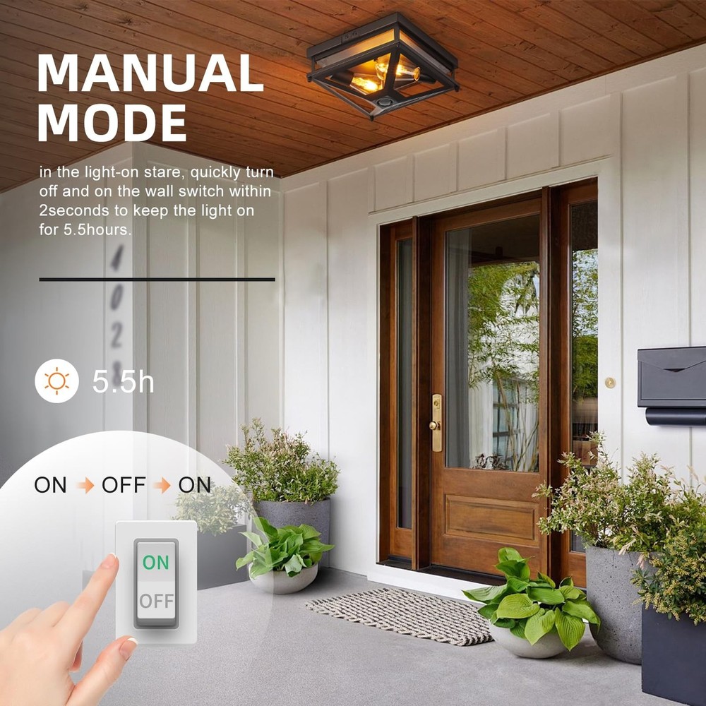 Motion Sensor Outdoor Flush Mount Ceiling Light, Modern Farmhouse Ceiling Lig...