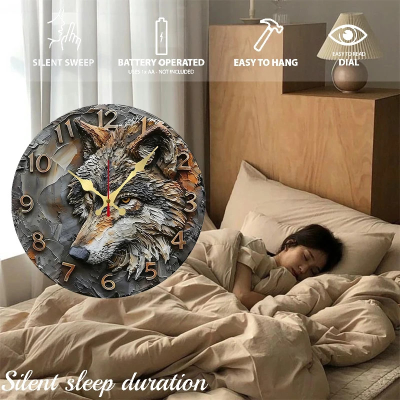Modern Wall Clock 25cm - Artistic Wolf Design for 2D Home