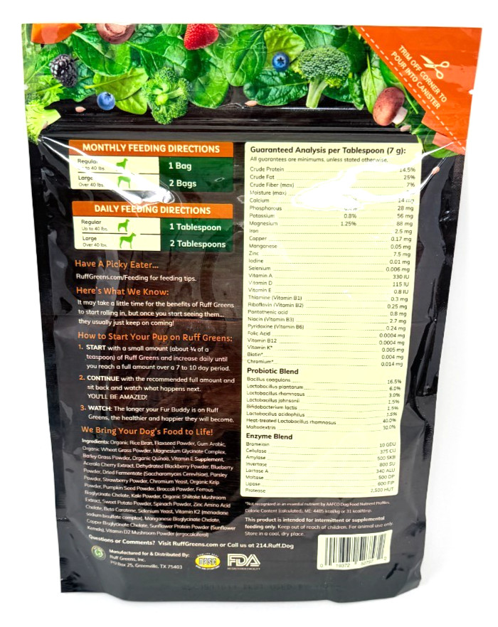 Ruff Greens VitaSmart - Dog Food Meal Enhancement Joint Supplement - 6.9 oz