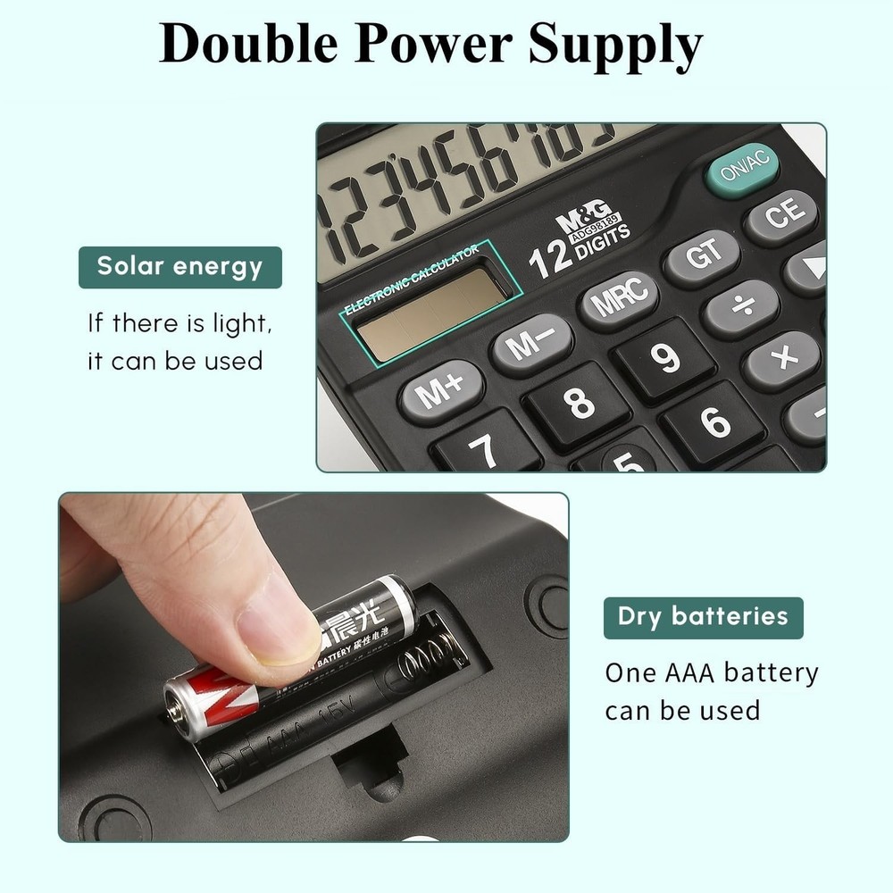 Stylish 12 Digit LCD Calculator - Solar & Battery with Comfortable Key Input